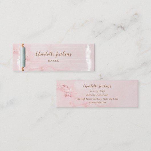 Patisserie Roze Marmer Rolling Pin Pastry Chef Mini Visitekaartje (Voorkant / Achterkant)