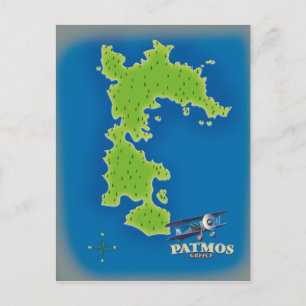 Patmos Griekenland - eilandkaart Briefkaart