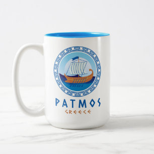Patmos, Griekenland Grieks scheepsontwerp Tweekleurige Koffiemok