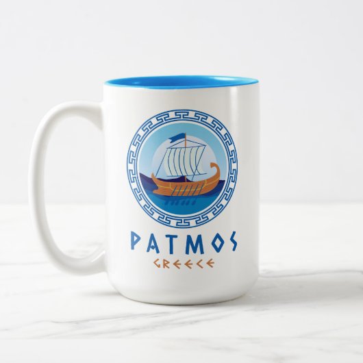 Patmos, Griekenland Grieks scheepsontwerp Tweekleurige Koffiemok (Links)