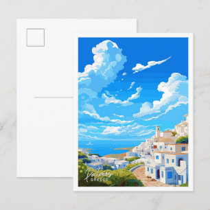 Patmos Griekenland Kunst Reizen Vintage illustrati Briefkaart