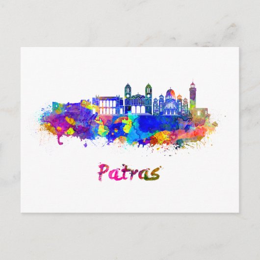 Patras skyline in waterverf briefkaart (Voorkant)