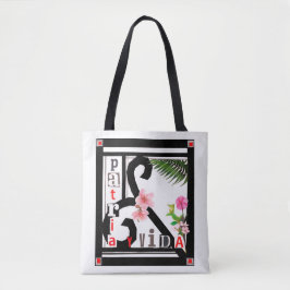 Patria y Vida Black Lijst Pink Flowers Tote Bag