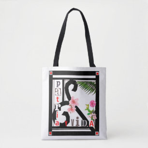 Patria y Vida Black Lijst Pink Flowers Tote Bag