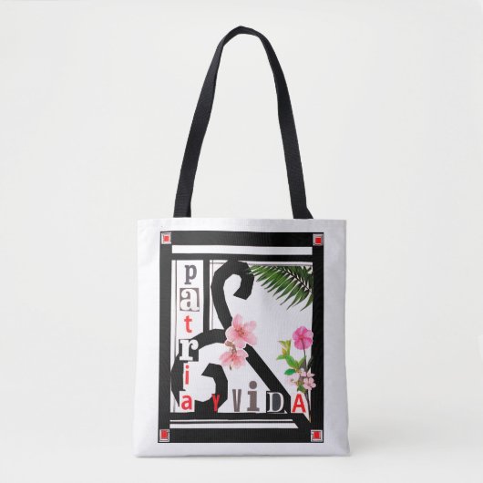 Patria y Vida Black Lijst Pink Flowers Tote Bag (Voorkant)