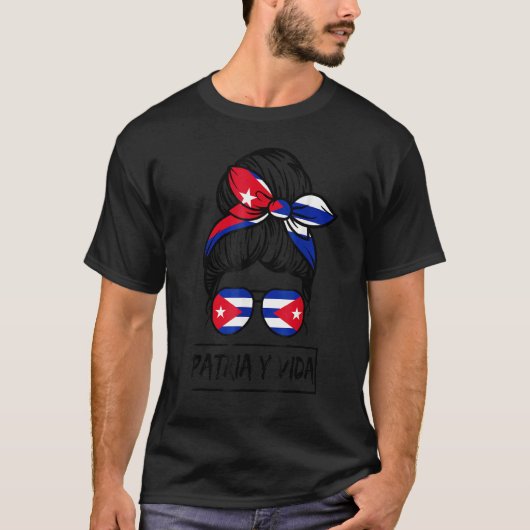 Patria Y Vida Sos Cuba Vlag Messy Haar Vrouwen Bun T-shirt (Voorkant)