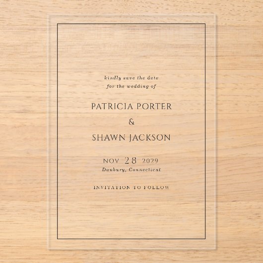 Patricia Classic Elegant Wedding Save the Date Acryl Uitnodigingen (Voorkant)