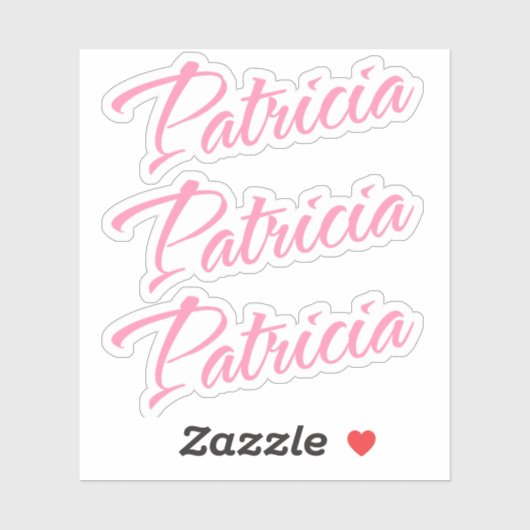 Patricia naam in roze cursieve doopvont x3 sticker (Vel)