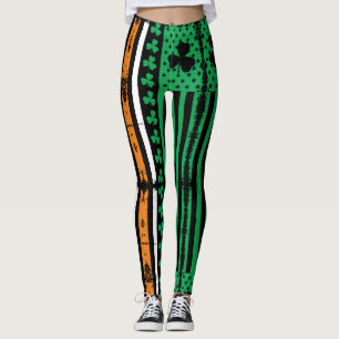  Patrick Green Irish Flag Clover Shamrock L Leggings