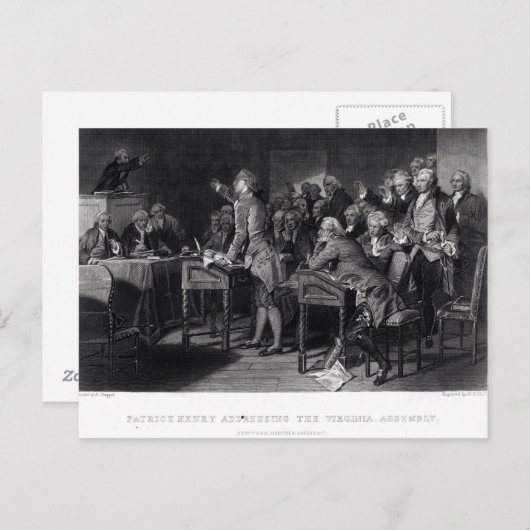 Patrick Henry richt zich tot de Virginia Assembly Briefkaart (Voorkant / Achterkant)