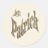 'Patrick' Jongensnaam Met Cherubijn, Ronde Sticker (Voorkant)