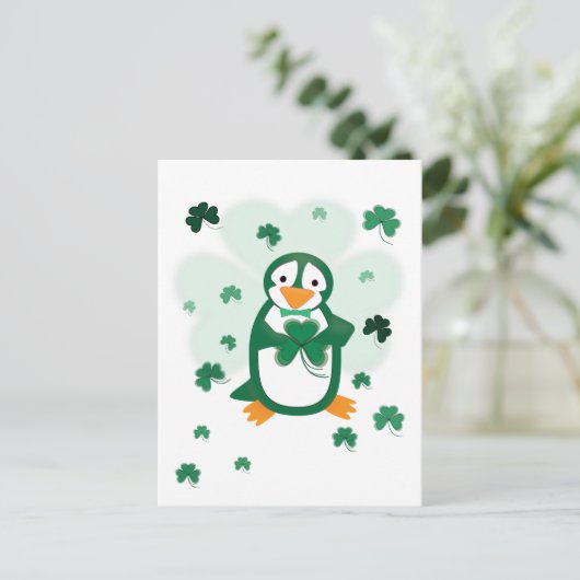 Patrick Penguin St. Patrick's Day Briefkaart (Staand voorkant)