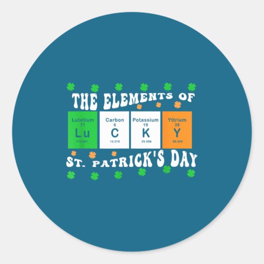 Patricks Day Grappige Elementen Van Lucky Periodie Ronde Sticker (Voorkant)