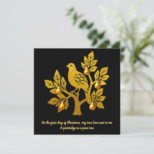 Patrijs in een peer tree Elegant Gouden Kerstmis Feestdagenkaart (Staand voorkant)