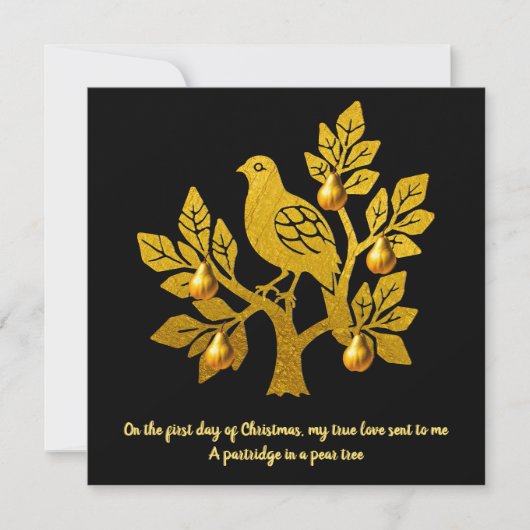 Patrijs in een peer tree Elegant Gouden Kerstmis Feestdagenkaart (Voorkant)