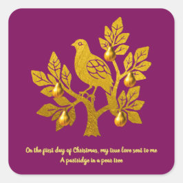 Patrijs In Een Peerboom Bourgondië Kerstmis Vierkante Sticker
