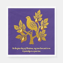 Patrijs In Een Peerboom Paarse Gouden Kerstmis Servet