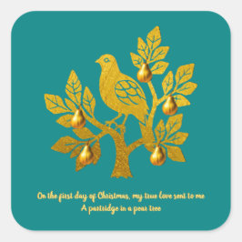 Patrijs In Een Peerboom Turquoise Gouden Kerstmis Vierkante Sticker
