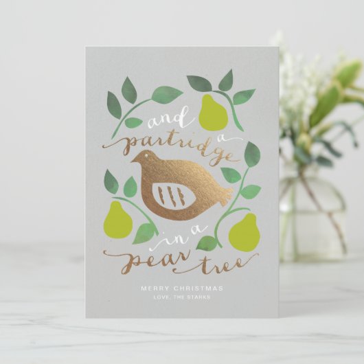 Patrijs in een peereboom Kerstkaart (Staand voorkant)
