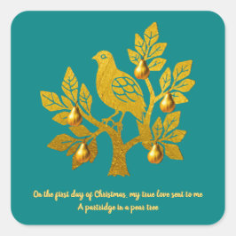 Patrijs in een perenboom Blauwgroen Gouden Kerstmi Vierkante Sticker