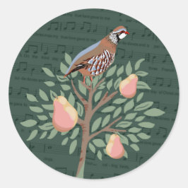Patrijs in een perenboom Kerstlied op groen Ronde Sticker