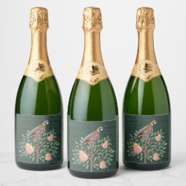 Patrijs in een perenboom Kerstlied op groen Sparkling Wijnetiket