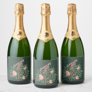 Patrijs in een perenboom Kerstlied op groen Sparkling Wijnetiket