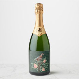 Patrijs in een perenboom Kerstlied op groen Sparkling Wijnetiket