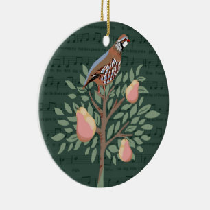 Patrijs in een perenboom Kerstliedje op groen Keramisch Ornament