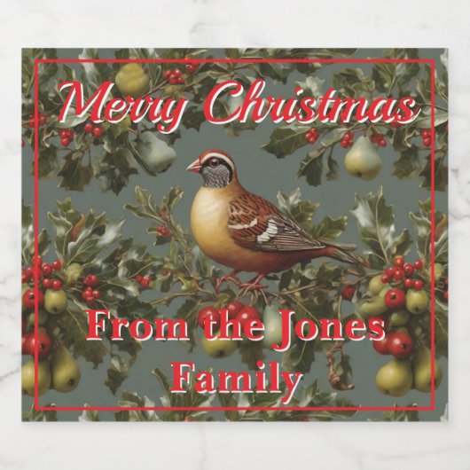 Patrijs in een perenboom personaliseren sparkling wijnetiket (Enkel label)