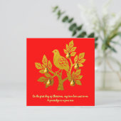 Patrijs in een perenboom rood goud kerst feestdagenkaart (Staand voorkant)