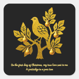 Patrijs In Een Perenboom Zwart Gouden Kerstmis Vierkante Sticker