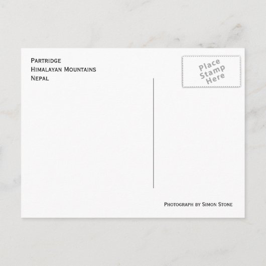 Patrijs in Himalayas Briefkaart (Achterkant)