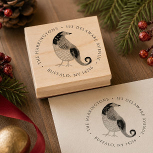 Patrijs retouradres ronde hand-geïllustreerd rubberstempel