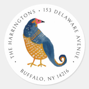 Patrijs Whimsical Bird Retouradres Ronde Sticker
