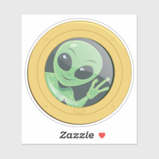 Patrijspoort Raam Alien Zwaaiende Boot Humor Sticker
