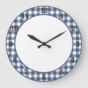 Patriot Blauw Gingham Boerderij Keuken Wandklok