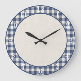 Patriot Blauw Gingham Boerderij Keuken Wandklok