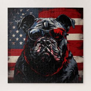 Patriot Bulldog met Amerikaanse vlag 4 juli Legpuzzel