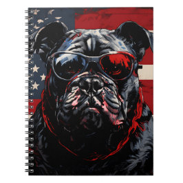 Patriot Bulldog with American Flag 4th of July  Notitieboek