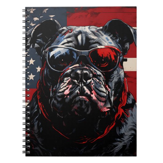 Patriot Bulldog with American Flag 4th of July  Notitieboek (Voorkant)