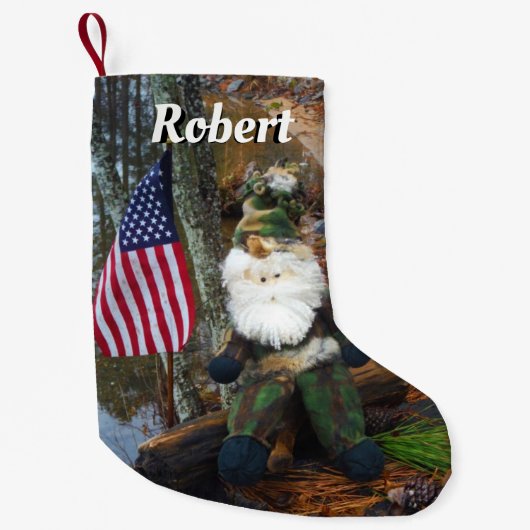 Patriot Camouflage Santa met Amerikaanse vlag Kleine Kerstsok (Voorkant)