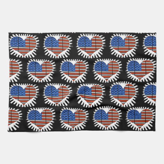 Patriot Heart American Flag Kitchen Towel Theedoek (Horizontaal)