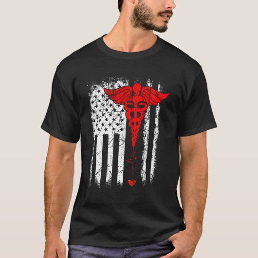 Patriot kleding verpleegster dunne rode lijn Ameri T-shirt (Voorkant)