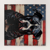 Patriot Pitbull met Amerikaanse vlag 4 juli Legpuzzel (Horizontaal)