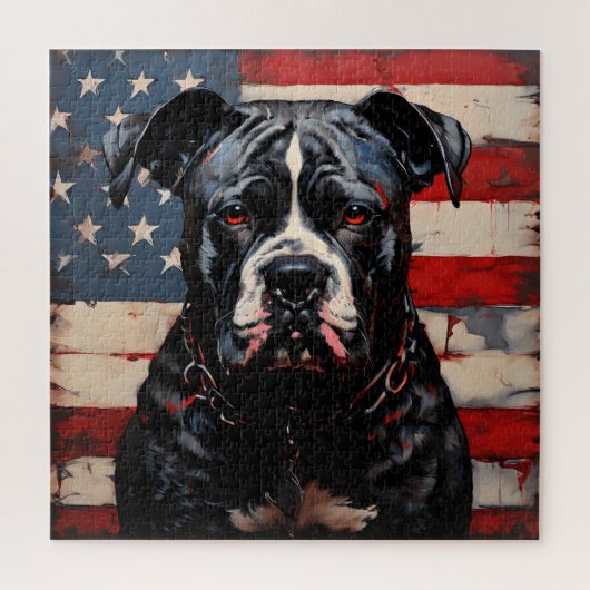 Patriot Pitbull met Amerikaanse vlag 4 juli Legpuzzel (Verticaal)