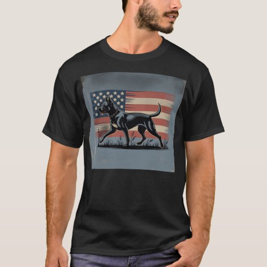 Patriot Pup – Retro Dog with American Flag T-shirt (Voorkant)