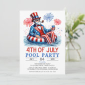 Patriot rood wit en blauw 4 juli Pool Party Kaart (Staand voorkant)