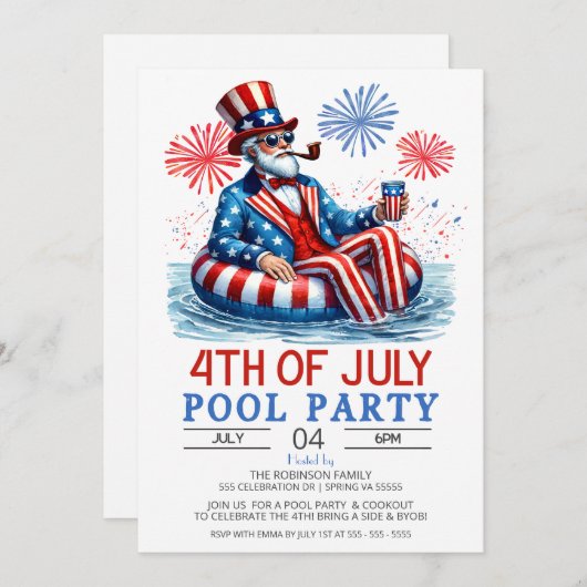 Patriot rood wit en blauw 4 juli Pool Party Kaart (Voorkant / Achterkant)