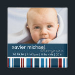 Patriot Stripes Baby Jongen Fotomagneet Magneet<br><div class="desc">Show je trots in je nieuwe kleine mannetje met dit stijlvolle ontwerp in rode,  witte en blauwe strepen. Pas met uw baby foto's en details aan voor een unieke baby aankondiging.</div>